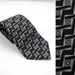XMI Platinum Men's Italian Silk Tie Geometric Black Gray Made in USA 3.5" EUC!